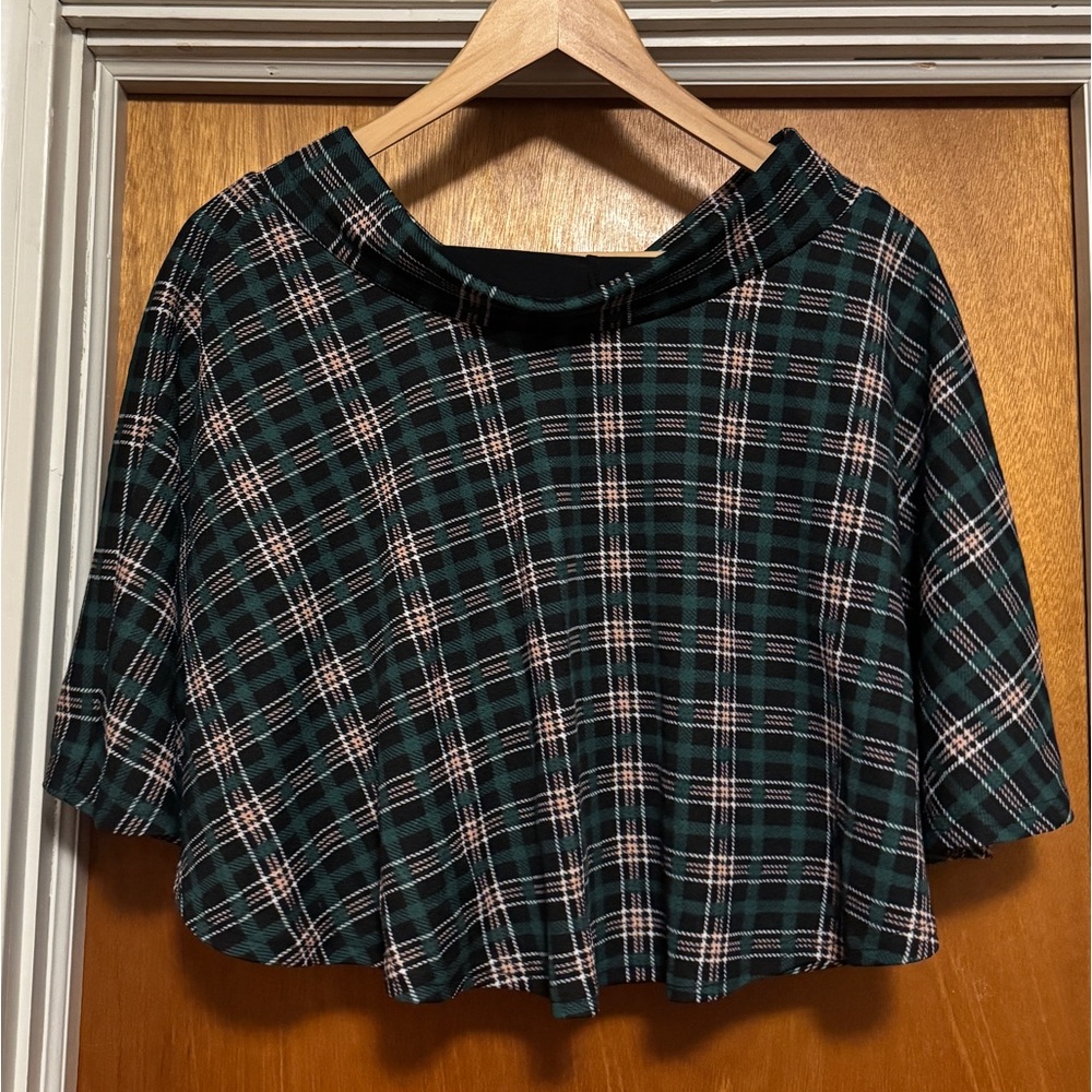 NWT DJT Flared Green Plaid Women's Stretchy Mini Skater Skirt w/Shorts Sz L